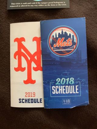 MR.  MET NY METS MASCOT SIGNED BASEBALL With 2018 & 2019 Pocket Team Schedule 5