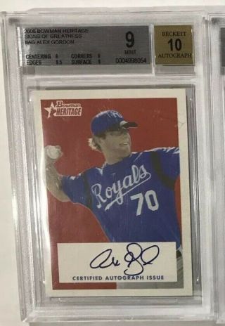 2006 Bowman Heritage Alex Gordon Signs Of Greatness Bgs 9 Auto 10 Royals
