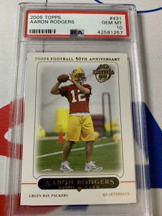 2005 Topps 431 Aaron Rodgers Green Bay Packers Rc Rookie Psa 10 Gem Legend