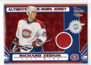 1x Richard Zednik 2003 04 Pacific Prism Red 125 Game Use Jersey Serial D 06/75