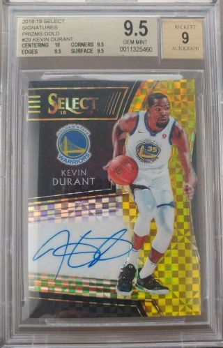 2018 - 19 Select Gold Prizm Kevin Durant Auto /10 Ssp Bgs 9.  5 Warriors