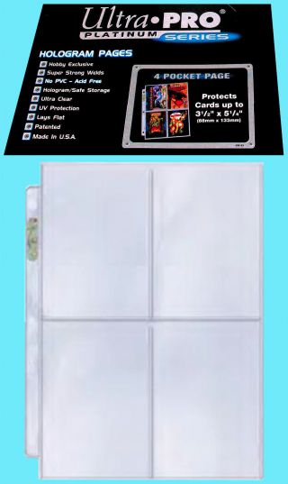 10 Ultra Pro Platinum 4 - Pocket Pages Sheets Protectors Postcard Holo 3.  5 " X5.  25 "