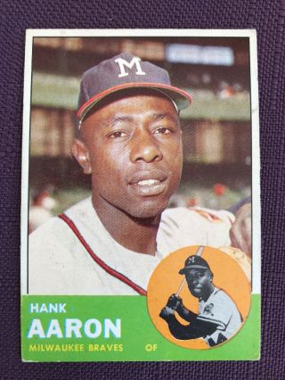 1963 Topps Hank Aaron Milwaukee Braves 390 Baseball Card - Hof
