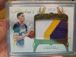 Lonzo Ball Rc 2017 - 18 Flawless Gold Jumbo Rookie 3 Color Patch 3/10 Lakers