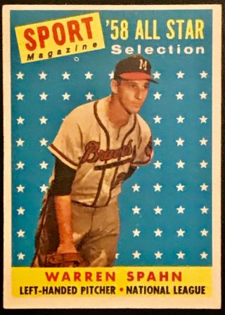 1958 Topps 494 Warren Spahn Hof Milwaukee Braves Sport All—star Ungraded —