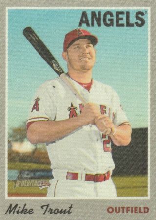 2019 Topps Heritage High Number Mike Trout Sp Cloth Sticker Parallel Insert 26