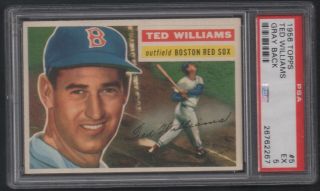 1956 Topps 5 Ted Williams (hof) Boston Red Sox - Psa 5 Ex Gray Back - Sharp