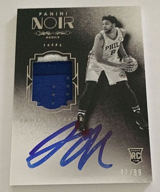 2015 - 16 Noir Jahlil Okafor On - Card Auto Rc /99 Patch 76ers Duke Black And White