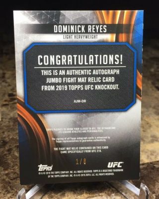 2019 Topps UFC/Knockout DOMINICK REYES (1/8) (RUBY/RED) AUTO JUMBO RELIC 2