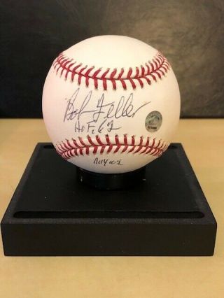Hall Of Famer Bob Feller Signed Baseball With Hof 62 Mlb Auth Sticker Case Incl.