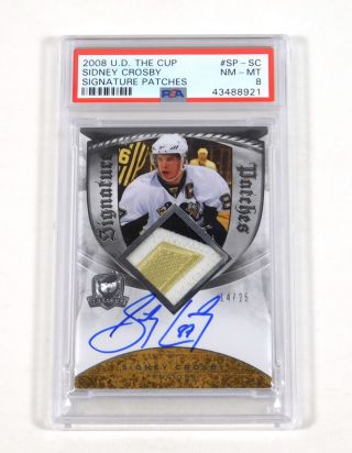 2008 - 09 Ud The Cup Sidney Crosby On Card Auto 3 Color Patch /25 Psa 8