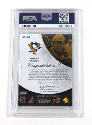 2008 - 09 UD The Cup Sidney Crosby On Card Auto 3 Color Patch /25 PSA 8 2
