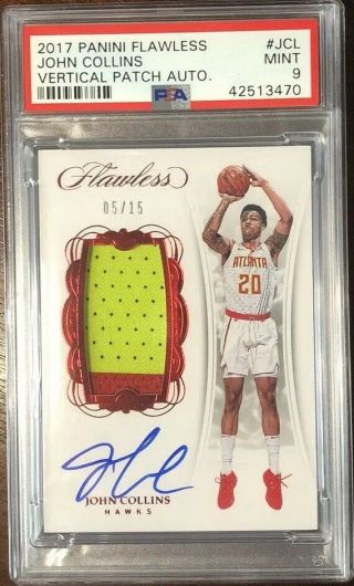 2017 - 18 Flawless John Collins Ruby Rpa Patch On Card Auto /15 Rc Hawks Psa 9