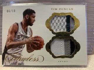2016 - 17 Flawless Tim Duncan Game Worn 3 Color Patch /10 Gold Spurs