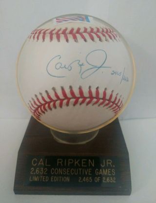 Cal Ripken Jr Signed American League Baseball 2465/2632 Date Stamp With Hologram