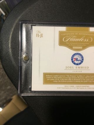 2016 - 17 Flawless Autographs Joel Embiid Gold On Card Auto /10 76ers Smudge 4