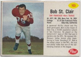 1962 Post Cereal Football Card Bob St.  Clair Sp 49ers