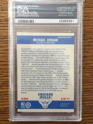 1987 Fleer Michael Jordan Sticker 2 PSA 8 NM - MT 2