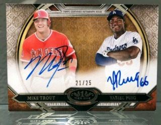 2015 Topps Tier One Mike Trout Yasiel Puig Dual Autographed Card 21/25