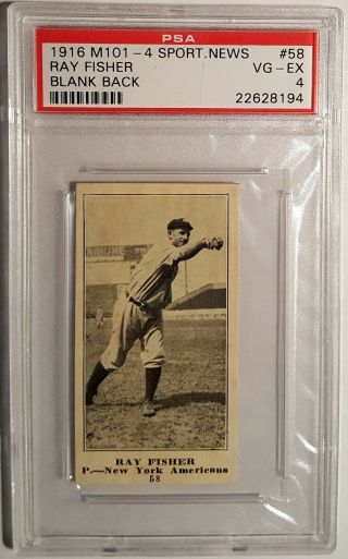1916 M101 - 4 Sporting News 58 Ray Fisher Blank Back Psa 4 Vg - Ex,  16 Total Graded