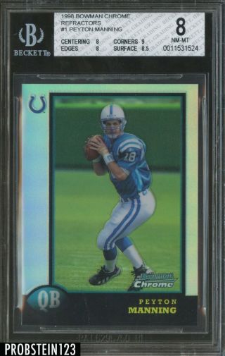 1998 Bowman Chrome Refractor 1 Peyton Manning Colts Rc Rookie Bgs 8