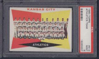 1960 Topps 413 Kansas City Athletics Team Card Psa 9