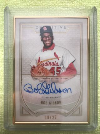 2019 Topps Definitive Bob Gibson Gold Metal Framed Auto /25 On Card Cardinals