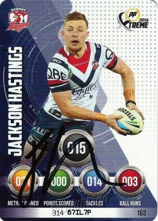 ✺signed✺ 2016 Sydney Roosters Nrl Card Jackson Hastings Power Play