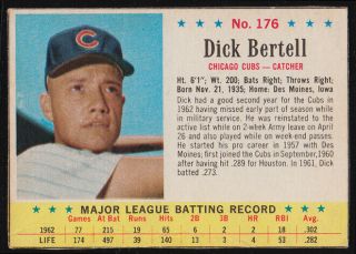 1963 Post Cereal Dick Bertell 176 - Hand - Cut - Sharp But Crease Thru Stats