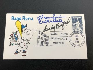 Warren Spahn Sandy Koufax Carl Hubbel Signed Autographed First Day Cover Babe