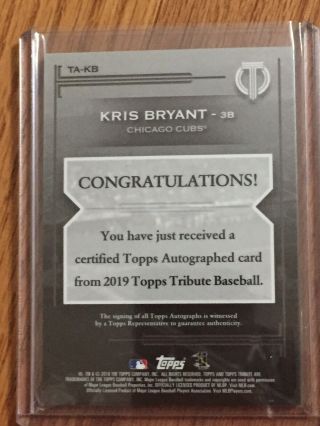 2019 Topps Tribute Kris Bryant On Card Autograph Chicago Cubs Auto 02/60 2