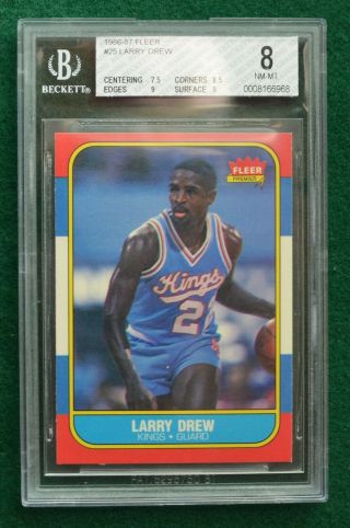 1986 - 87 Fleer Premier Basketball Card 25 Larry Drew Rc Graded Bgs 8 Nm - Mt