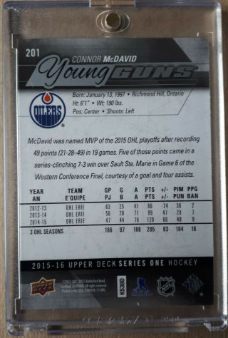 2015 - 16 Upper Deck - Connor McDavid Young Guns Rookie,  Pack Fresh sp rc Oilers 4