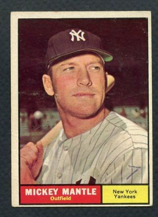 1961 Topps 300 Mickey Mantle Yankees Good Ink Front 368907 (kycards)