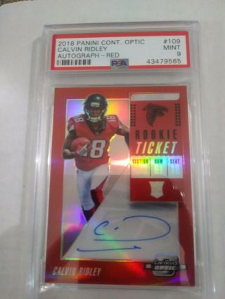 2018 Panini Contenders Optic Calvin Ridley Red Refractor Auto Psa 9 67/99