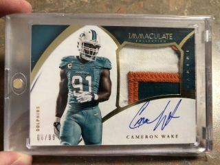 2015 Panini Immaculate Football Cameron Wake Game Worn Miami Dolphins Auto Patch