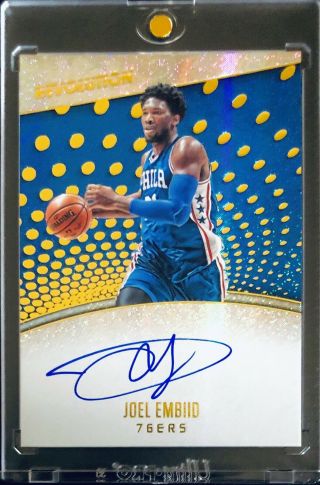 2017 - 18 Panini Revolution Joel Embiid Auto On - Card Blue Ink Refractor Parallel