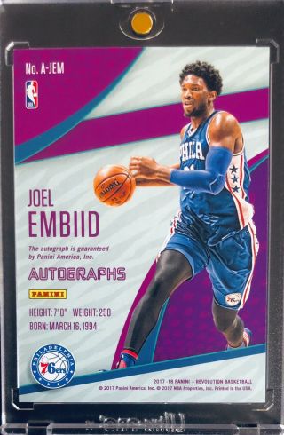 2017 - 18 Panini Revolution Joel Embiid AUTO ON - CARD Blue Ink Refractor Parallel 3