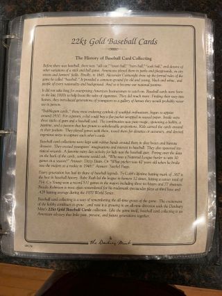 Danbury 22kt Gold Baseball Cards.  Complete Set (50 Card) In Binder