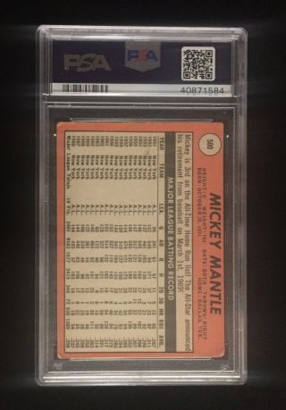 1969 TOPPS MICKEY MANTLE 500 PSA 2 GOOD YORK YANKEES LAST NAME IN YELLOW 2