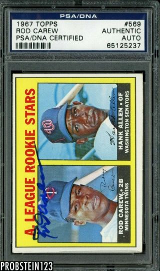 1967 Topps 569 Rod Carew Twins Rc Rookie Hof Signed Auto Psa/dna