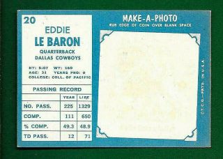 1961 Topps Football Card EDDIE Le BARON Cowboys 20 Near 2