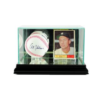Real Glass Baseball And Card Display Case With Black Wood And Mirror Back