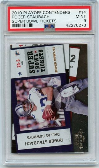 2010 Playoff Contenders Bowl Tickets 14 Roger Staubach - Psa 9