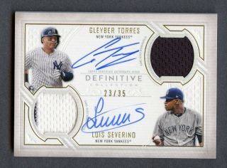 2019 Topps Definitive Luis Severino Gleyber Torres Yankees Patch Auto 23/35