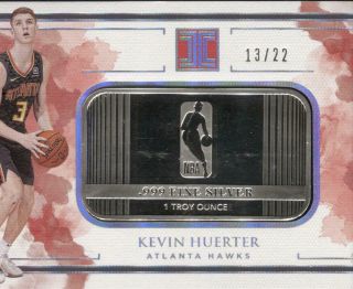 2018 - 19 Kevin Huerter Panini Impeccable Silver Bar Rookie Rc (13/22) Hawks Rc