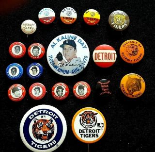 1957 - 1970 Detroit Tigers 20 Pins W/al Kaline Day,  Crane 