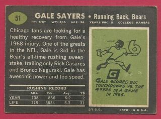 1969 Topps Football Card 51 Gale Sayers - Chicago Bears - Gale Sayers 2