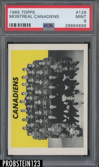 1965 Topps Hockey 126 Montreal Canadiens Team Card Psa 9 None Higher