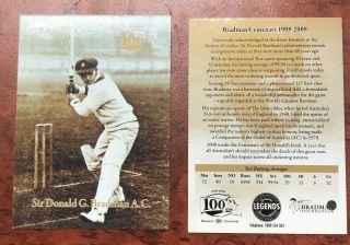 Don Bradman 100 Years Foundation Test Cricket Captains Card Not Signed